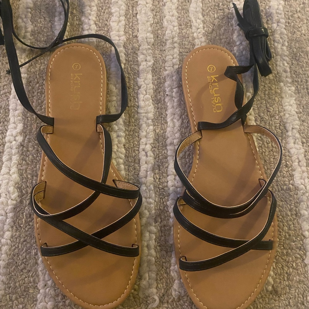 Krush Black and Tan Sandals Minimalist Strappy Design